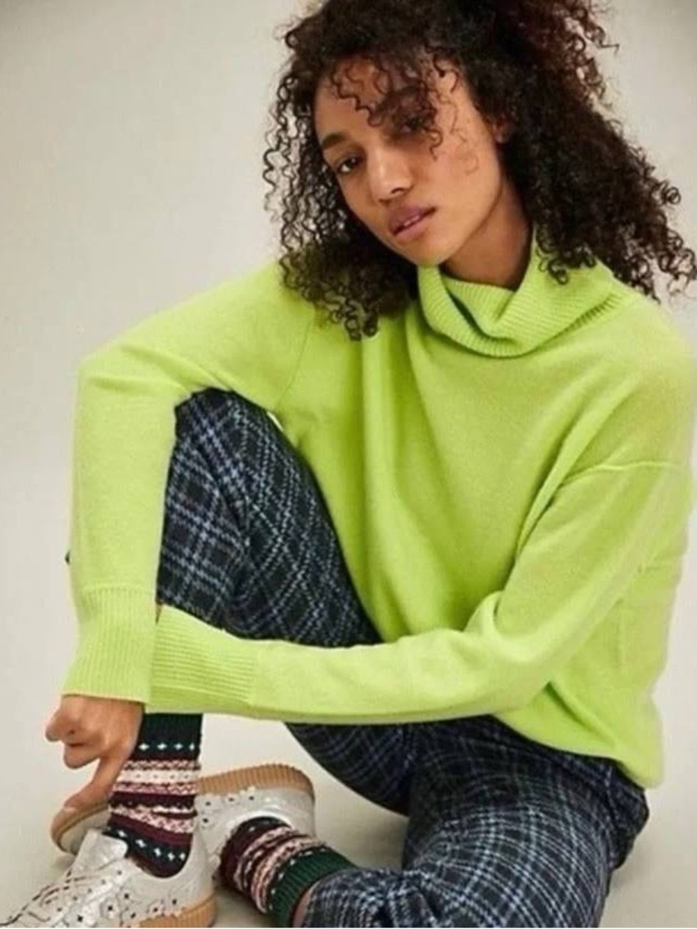 Free People 100% Cashmere Sweater Lime Punch Women Size S